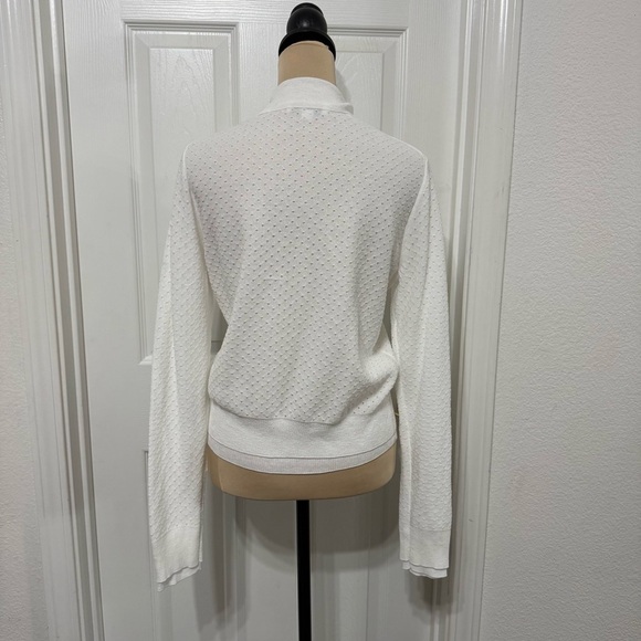 VINCE Women Italian Cotton-Blend Mesh Double Layer Cardigan White Sz M Collared - Picture 5 of 8